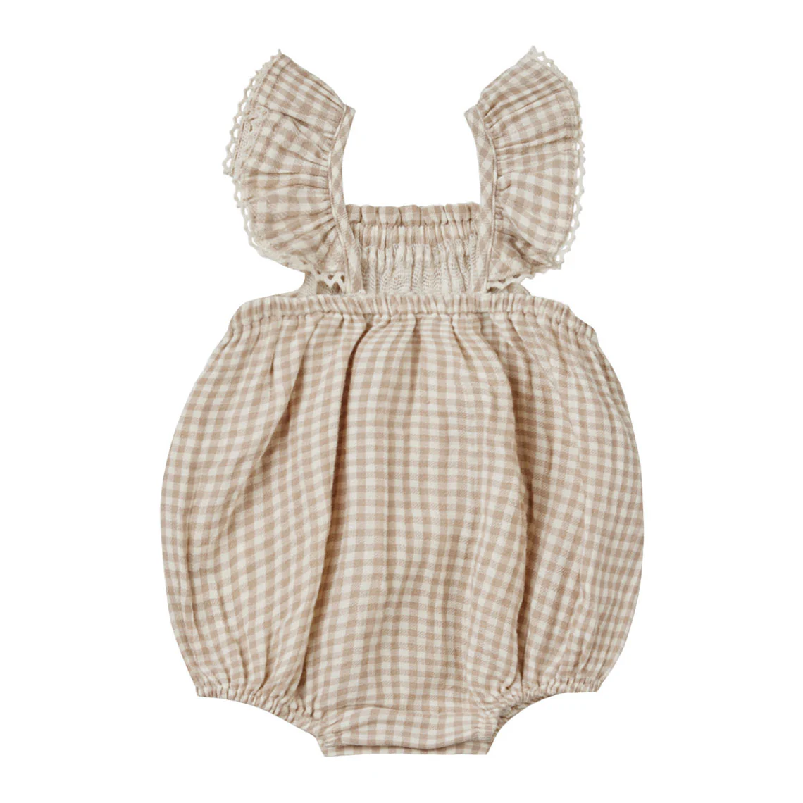 Quincy Mae Oat Gingham Bonnie Romper - Image 2