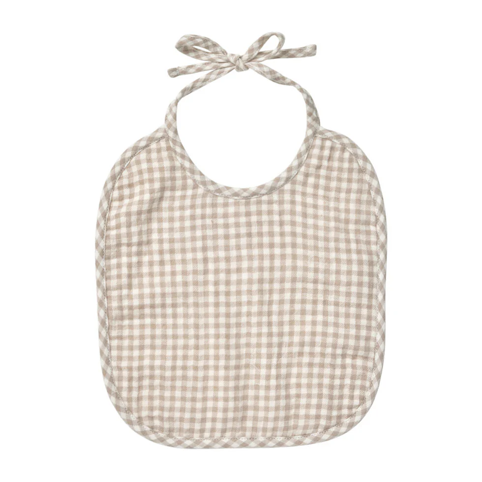 Quincy Mae Oat Gingham Woven Tie Bib