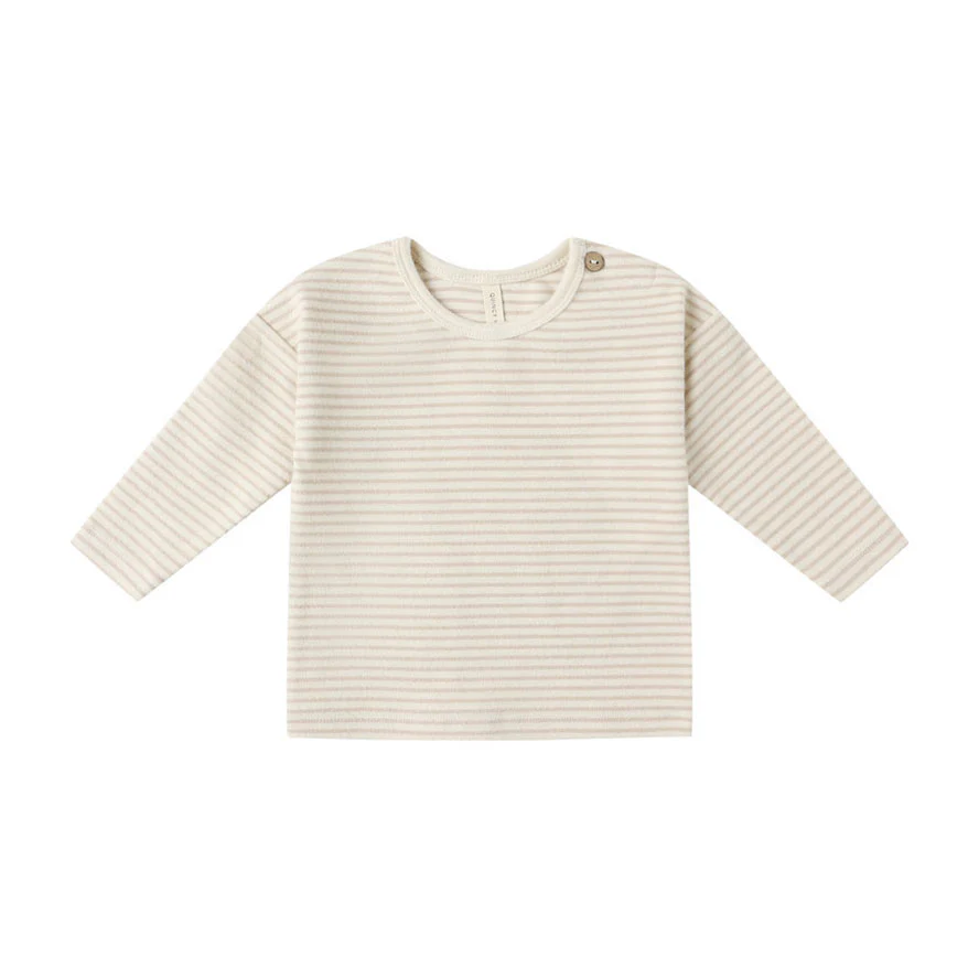 Quincy Mae Oat Micro Stripe Long Sleeve Tee