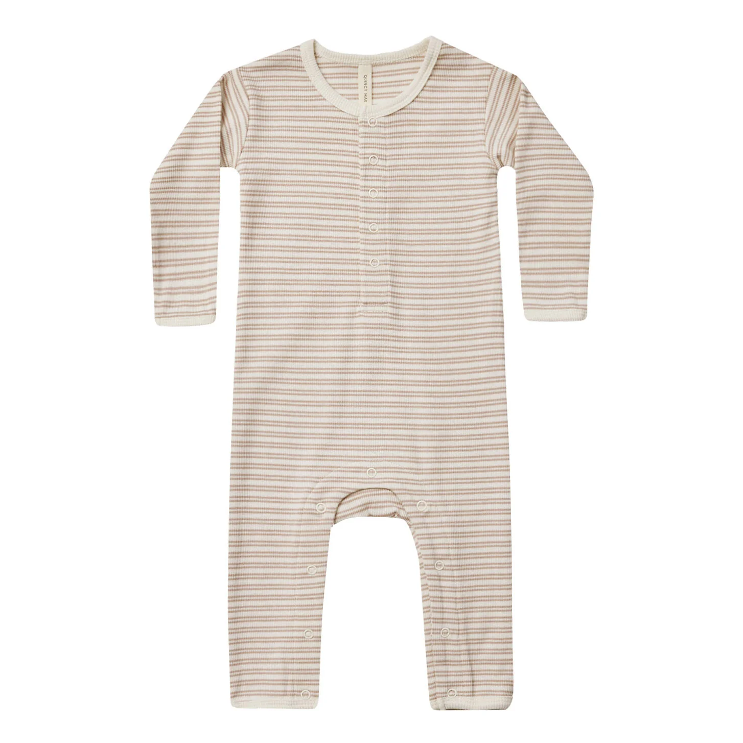 Quincy Mae Oat Stripe Baby Jumpsuit
