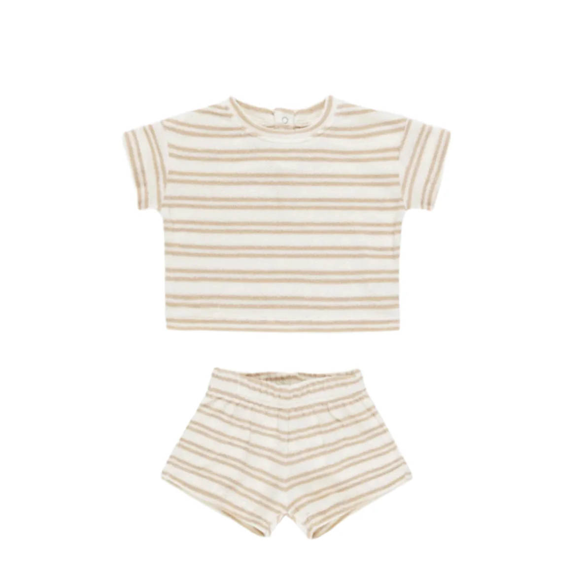 Quincy Mae Oat Stripe Terry Tee + Shorts Set