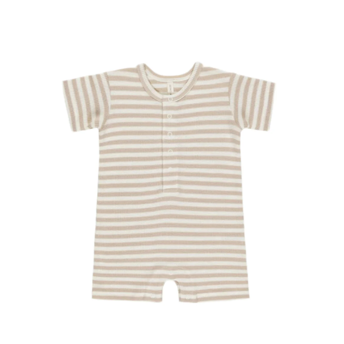Quincy Mae Oat Stripe Waffle Snap Romper