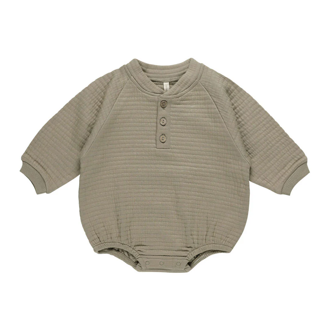 Quincy Mae Olive Henley Bubble Romper