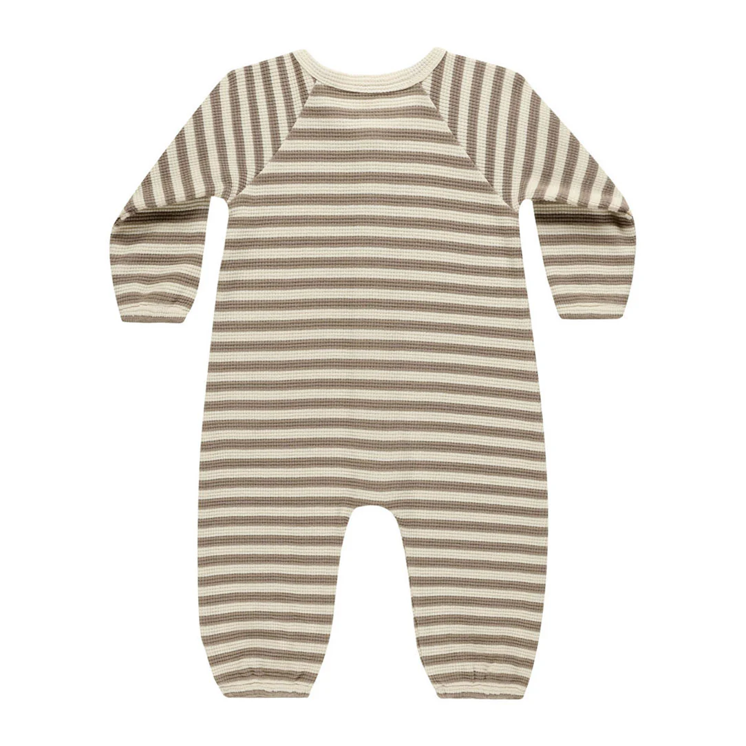 Quincy Mae Olive Stripe Waffle Long Sleeve Jumpsuit - Image 2