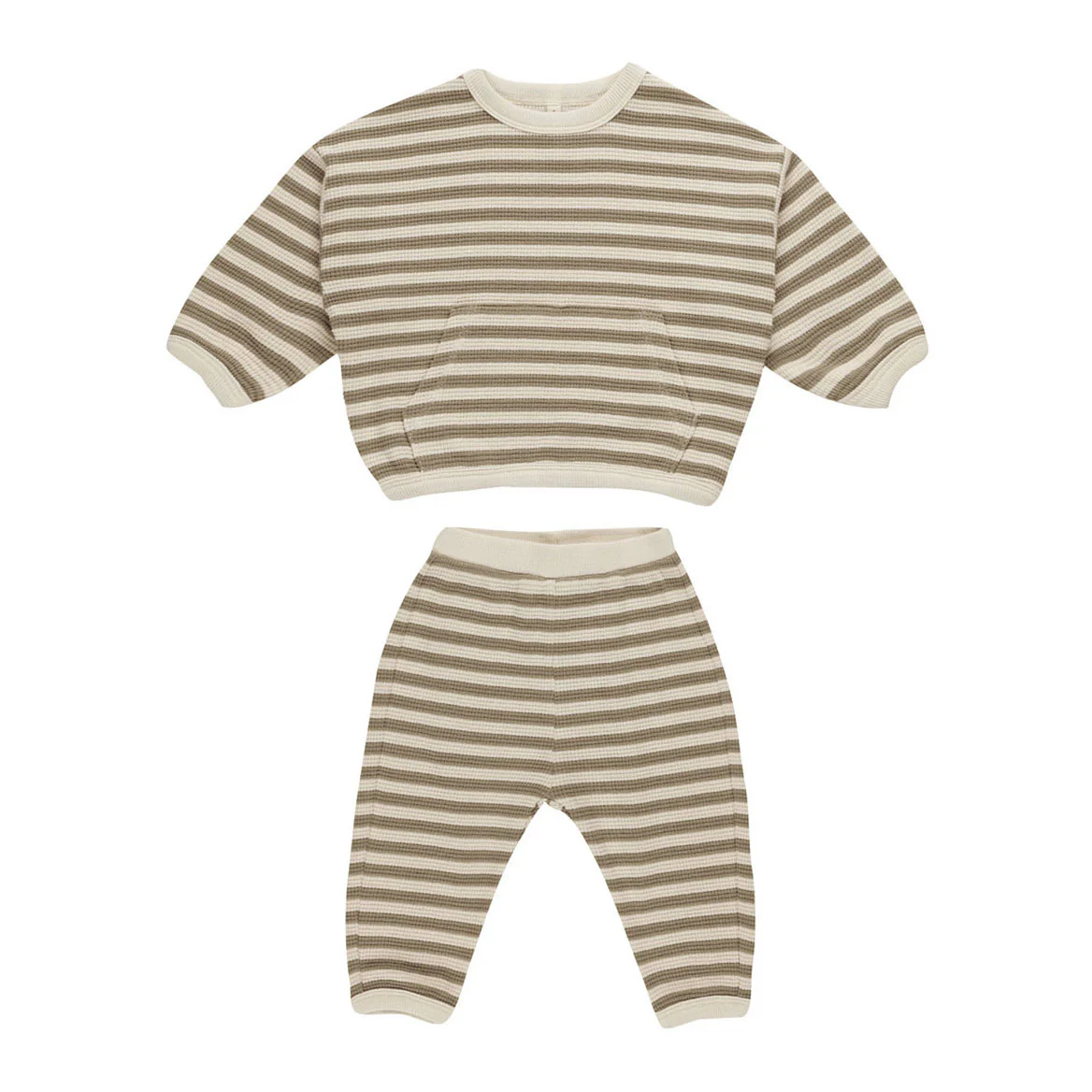 Quincy Mae Olive Stripe Waffle Slouch Set