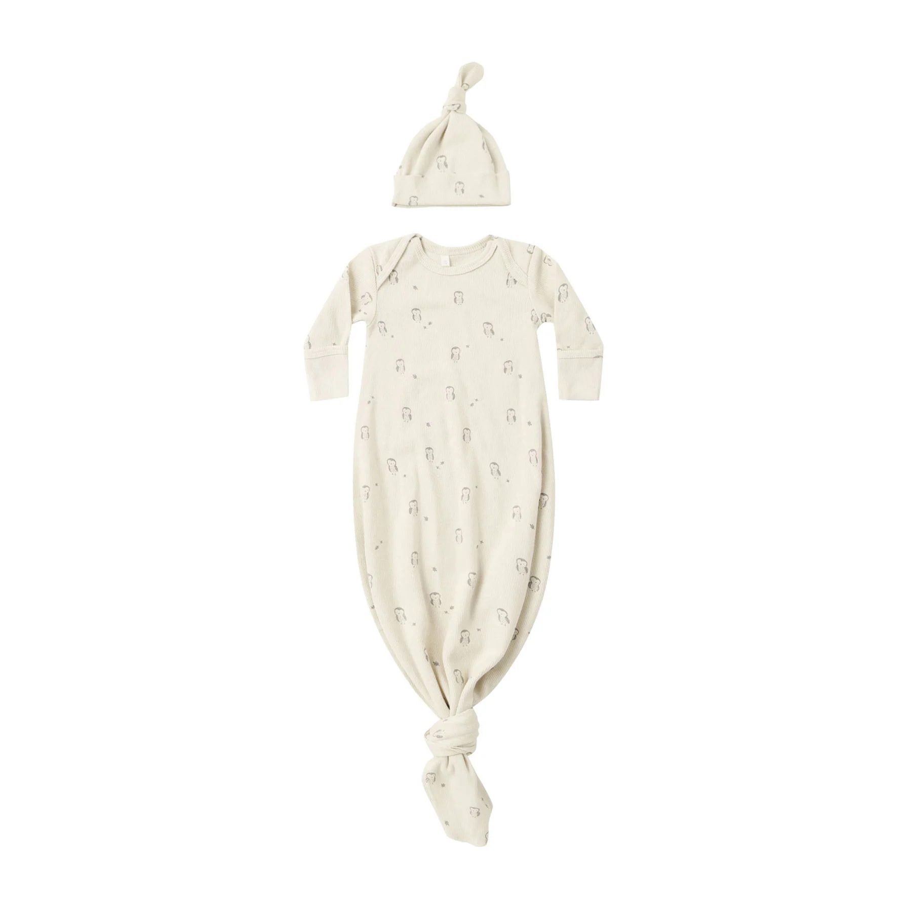 Quincy Mae Owl Knotted Baby Gown + Hat Set