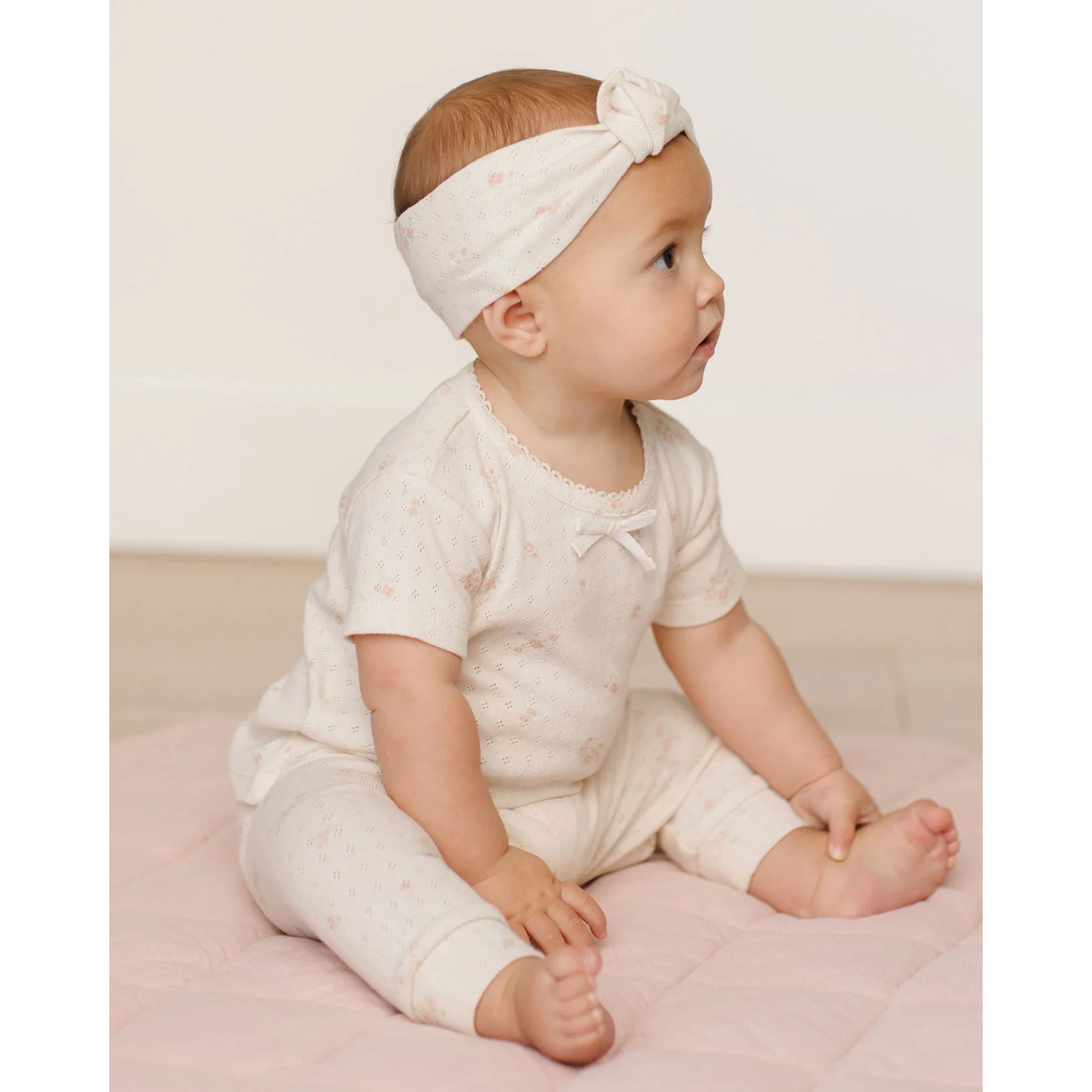 Quincy Mae Pink Ditsy Pointelle Tee + Legging - Image 2