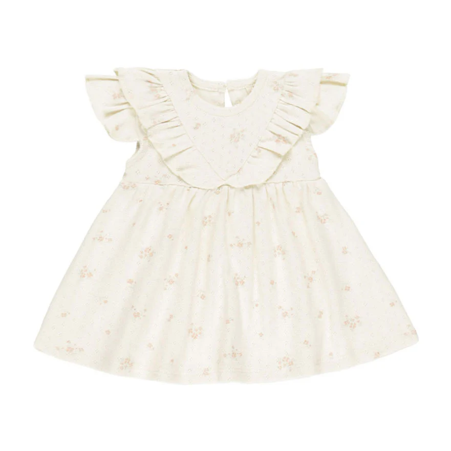 Quincy Mae Pink Ditsy Sleeveless Ruffle V Dress