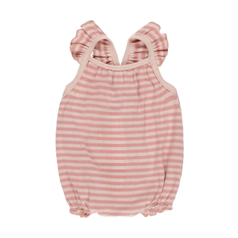 Quincy Mae Pink Stripe Ribbed Ruffle Romper