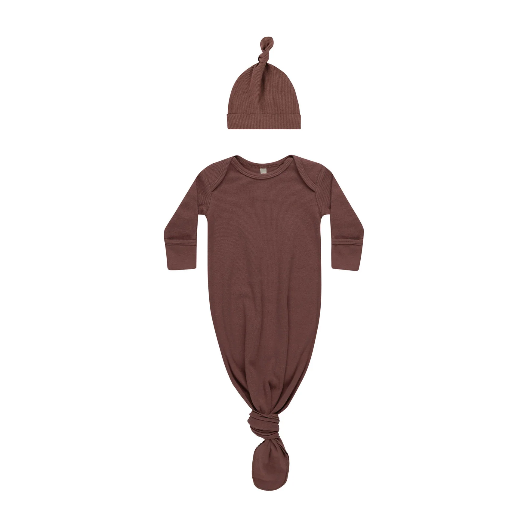 Quincy Mae Plum Knotted Baby Gown + Hat Set