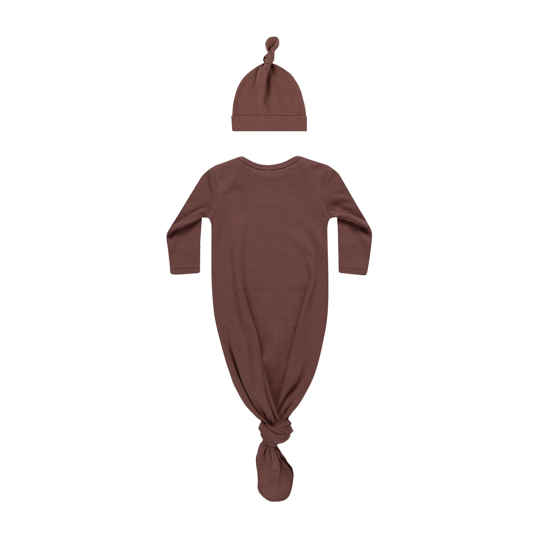 Quincy Mae Plum Knotted Baby Gown + Hat Set - Image 2