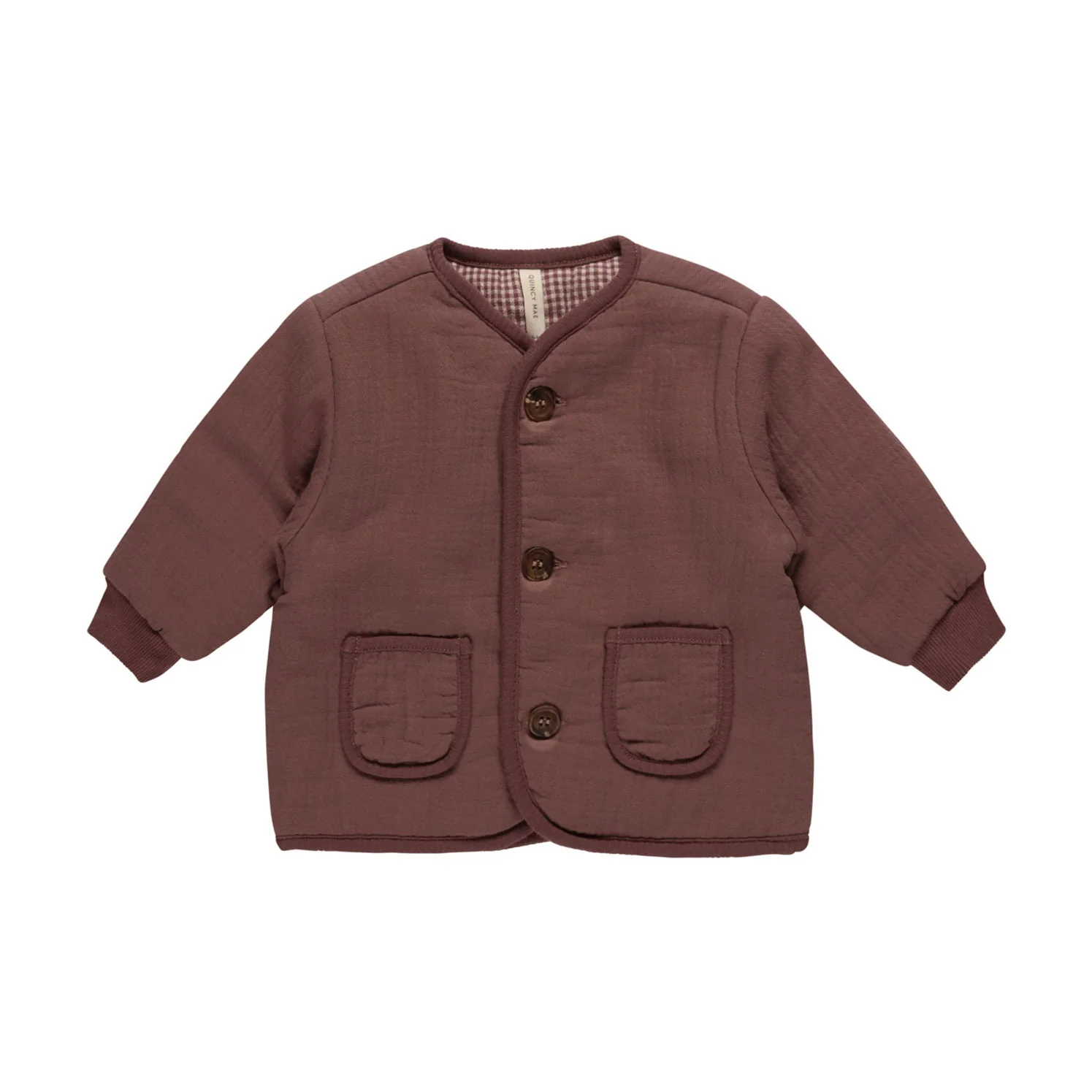 Quincy Mae Plum Quilted V-Neck Button Jacket