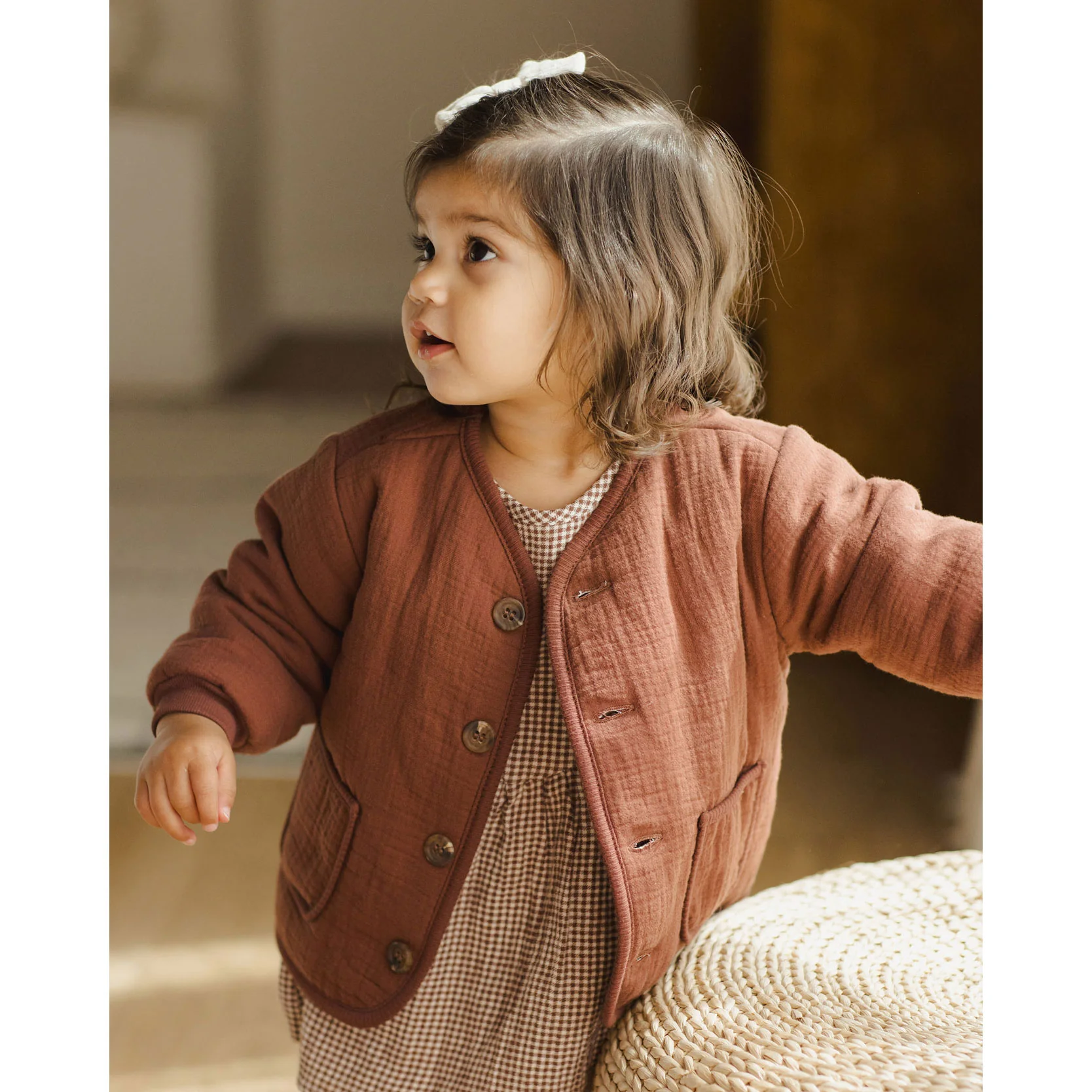 Quincy Mae Plum Quilted V-Neck Button Jacket - Image 2