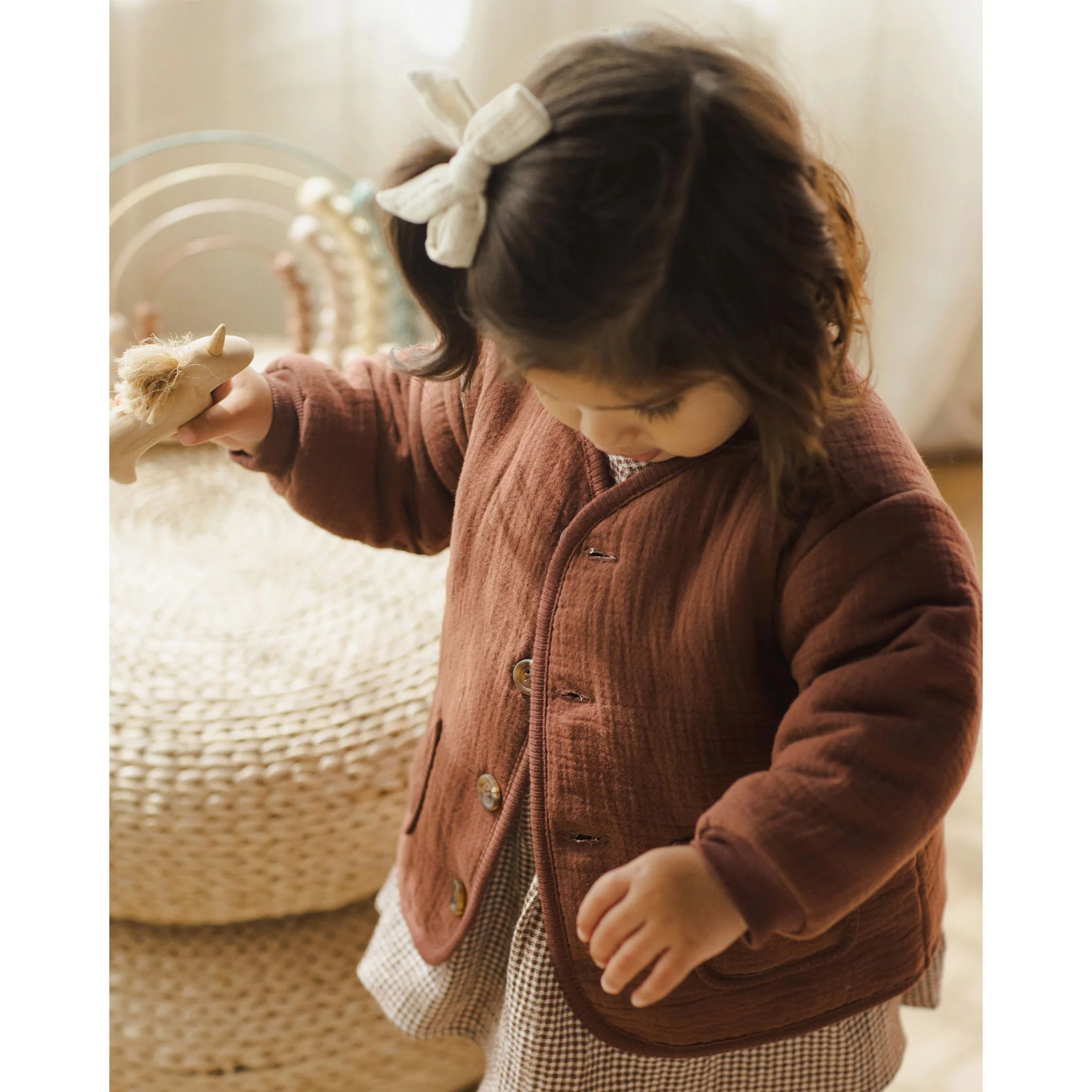Quincy Mae Plum Quilted V-Neck Button Jacket - Image 4