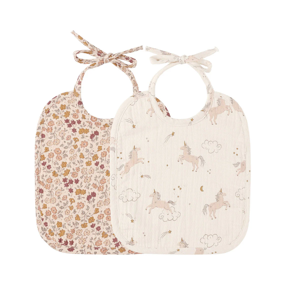 Quincy Mae Posy, Unicorns Woven Tie Bib, 2 Pack