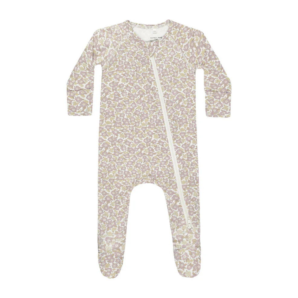 Quincy Mae Purple Floral Bamboo Zip Footie