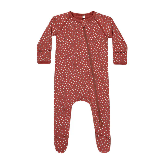 Quincy Mae Red Tiny Hearts Bamboo Zip Footie