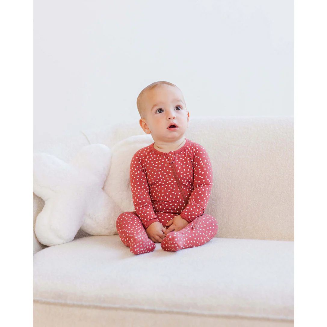 Quincy Mae Red Tiny Hearts Bamboo Zip Footie - Image 2