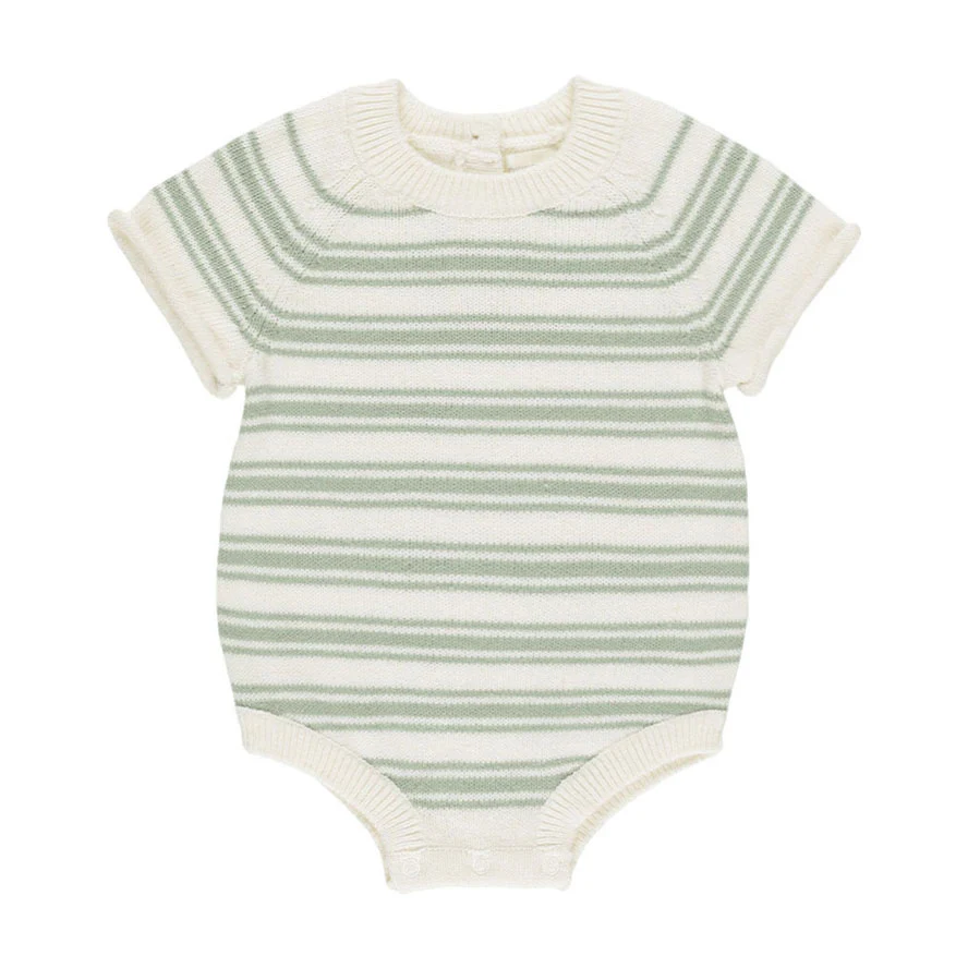 Quincy Mae Sage Knit Stripe Rowan Romper