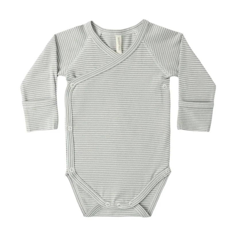 Quincy Mae Sage Micro Stripe Side Snap Bodysuit
