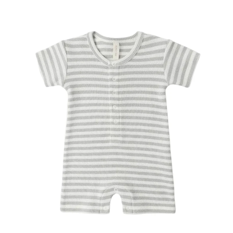 Quincy Mae Sage Stripe Waffle Snap Romper