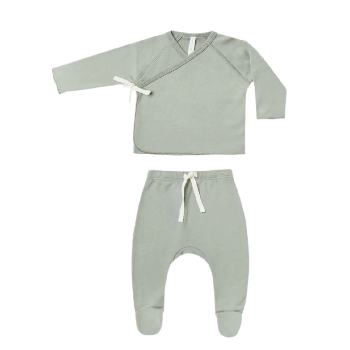 Quincy Mae Sage Wrap Top + Footed Pant Set