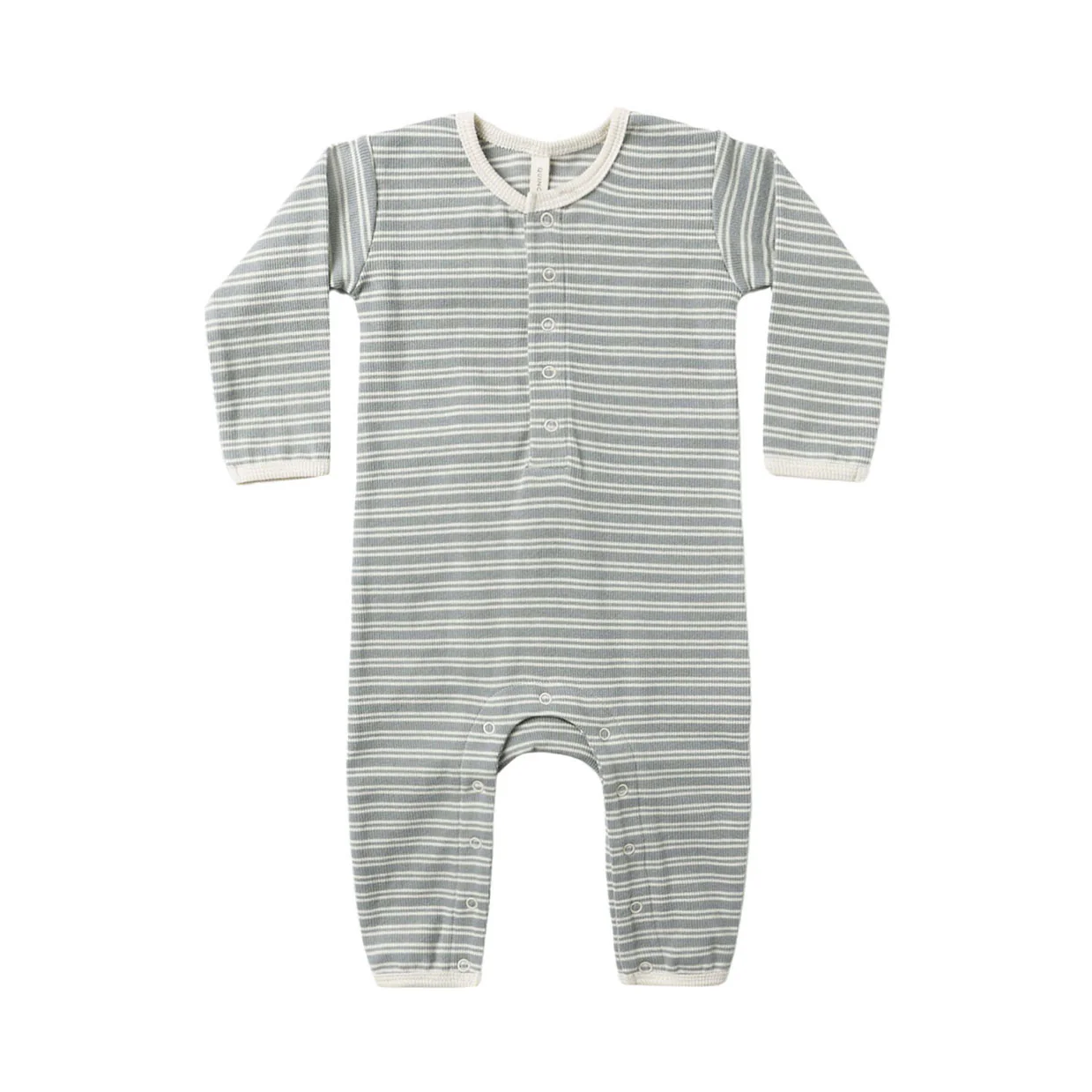 Quincy Mae Steel Blue Micro Stripe Ribbed Baby Jumpsuit