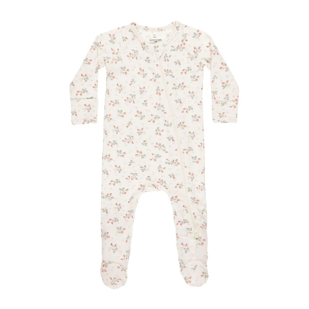 Quincy Mae Strawberries Bamboo Zip Footie
