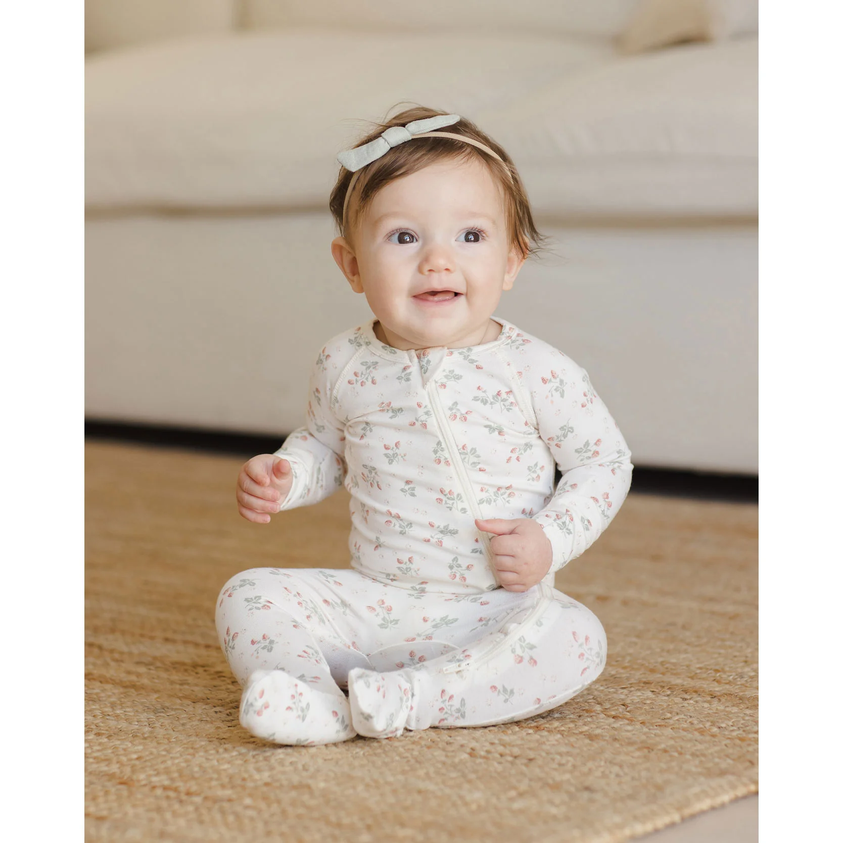 Quincy Mae Strawberries Bamboo Zip Footie - Image 2