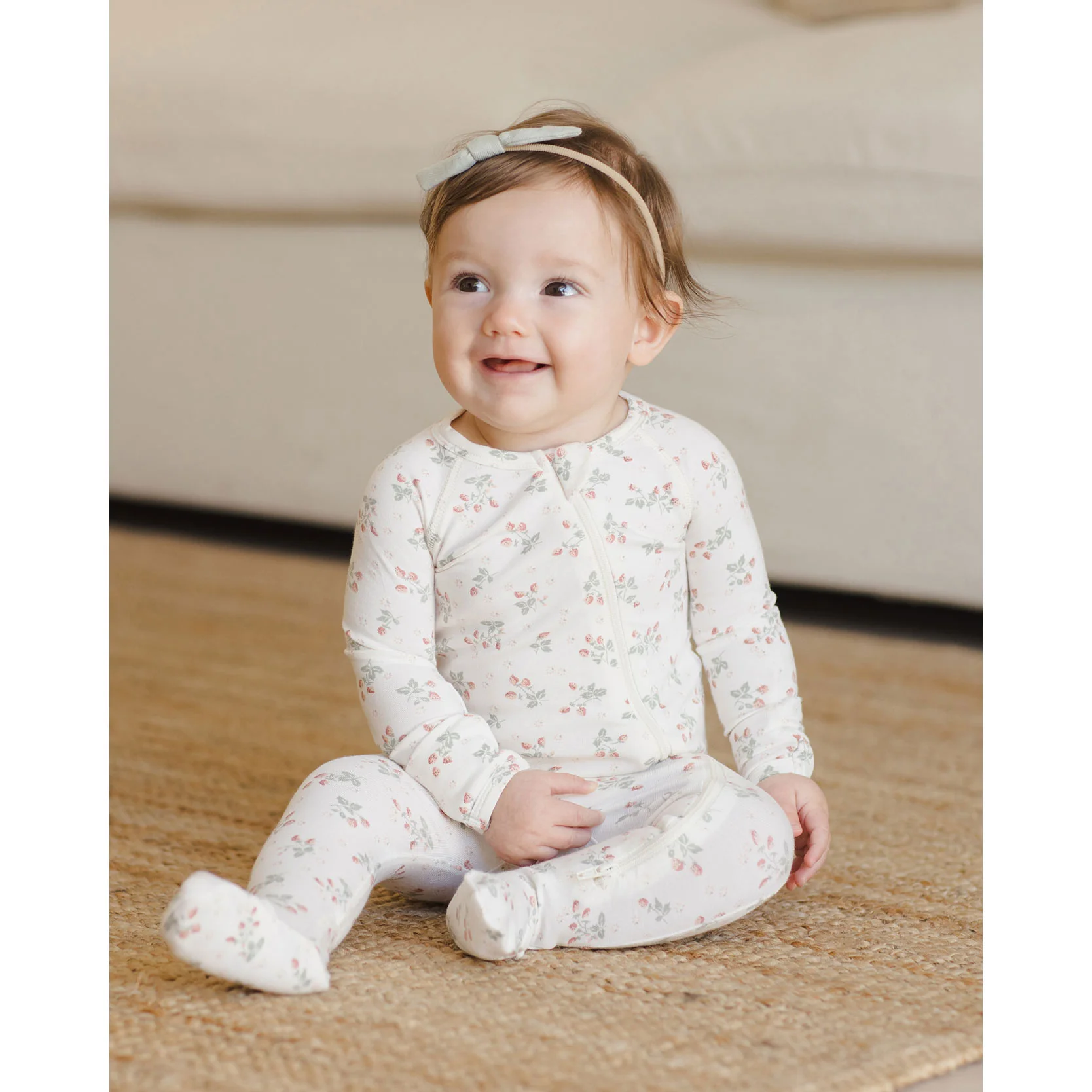 Quincy Mae Strawberries Bamboo Zip Footie - Image 3