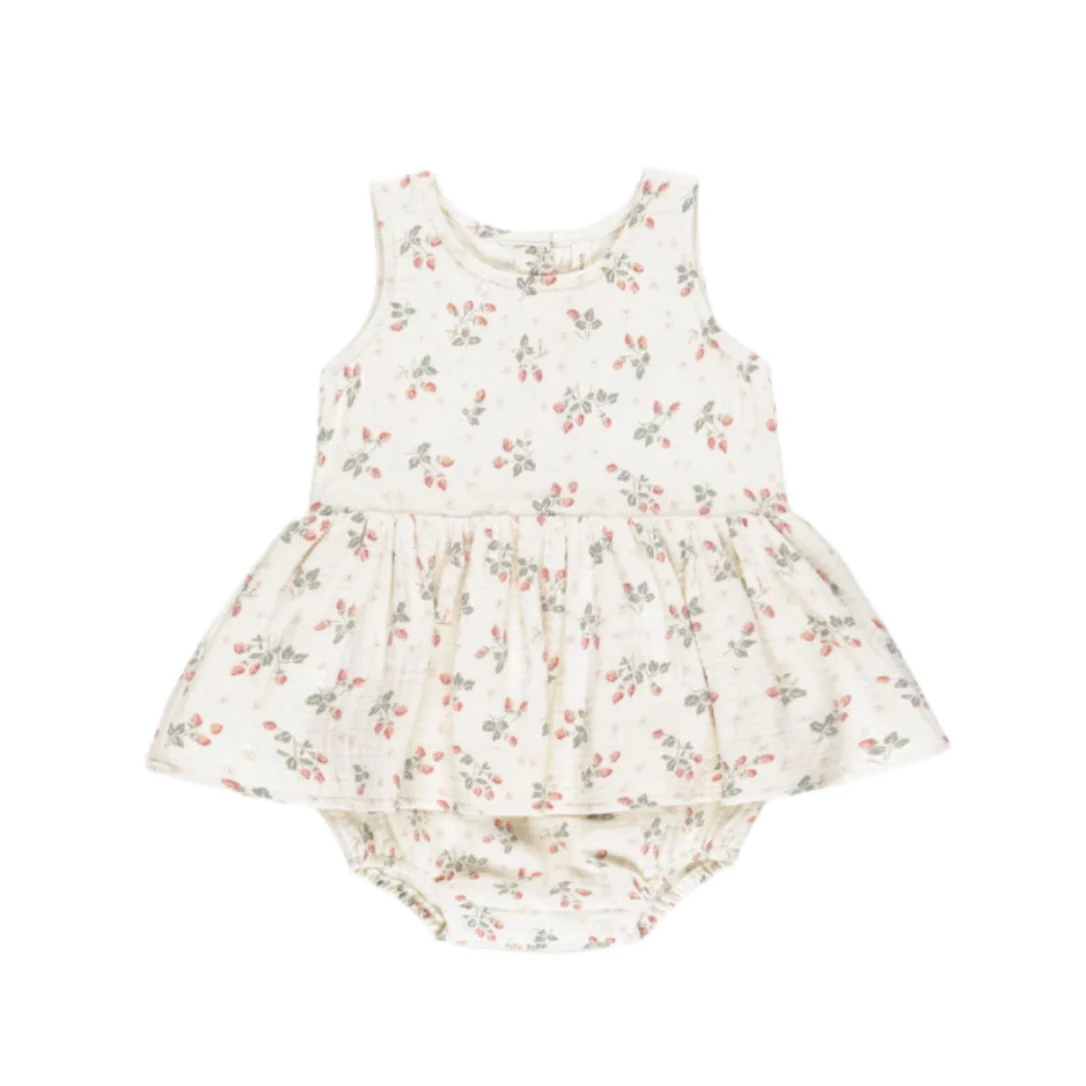 Quincy Mae Strawberries Skirted Tank Romper
