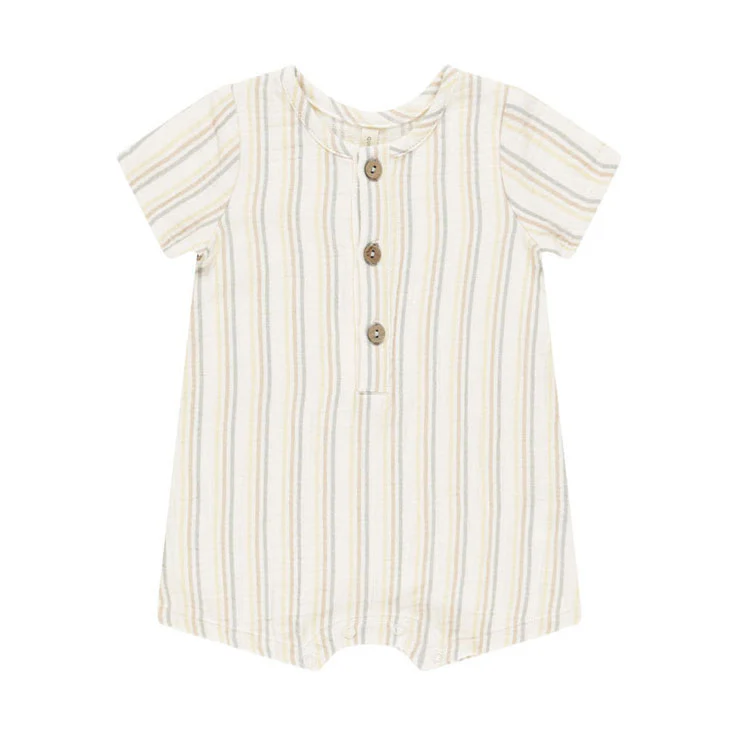 Quincy Mae Summer Stripe Short Sleeve Woven Romper