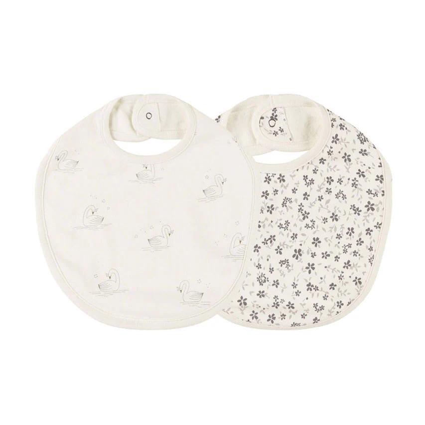 Quincy Mae Swans Blue Floral Jersey Snap Bib 2 Pack
