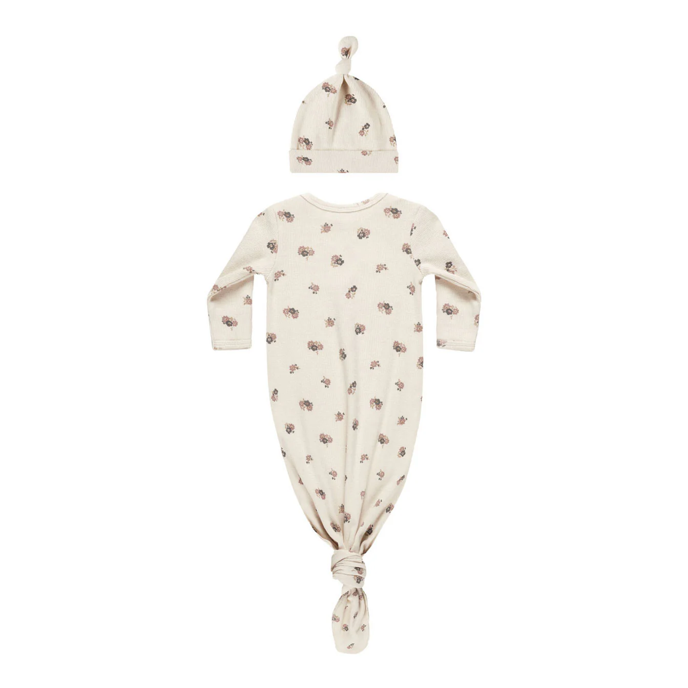Quincy Mae Wild Flowers Knotted Baby Gown + Hat Set - Image 2