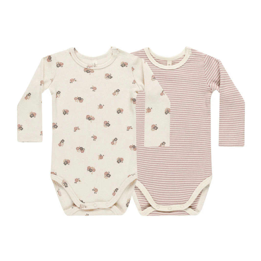 Quincy Mae Wild Flowers, Mauve Stripe Ribbed Bodysuit
