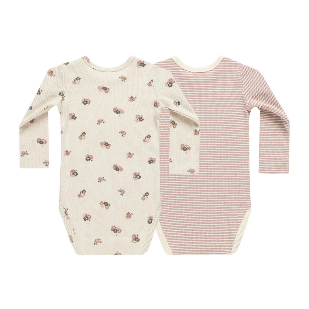 Quincy Mae Wild Flowers, Mauve Stripe Ribbed Bodysuit - Image 2