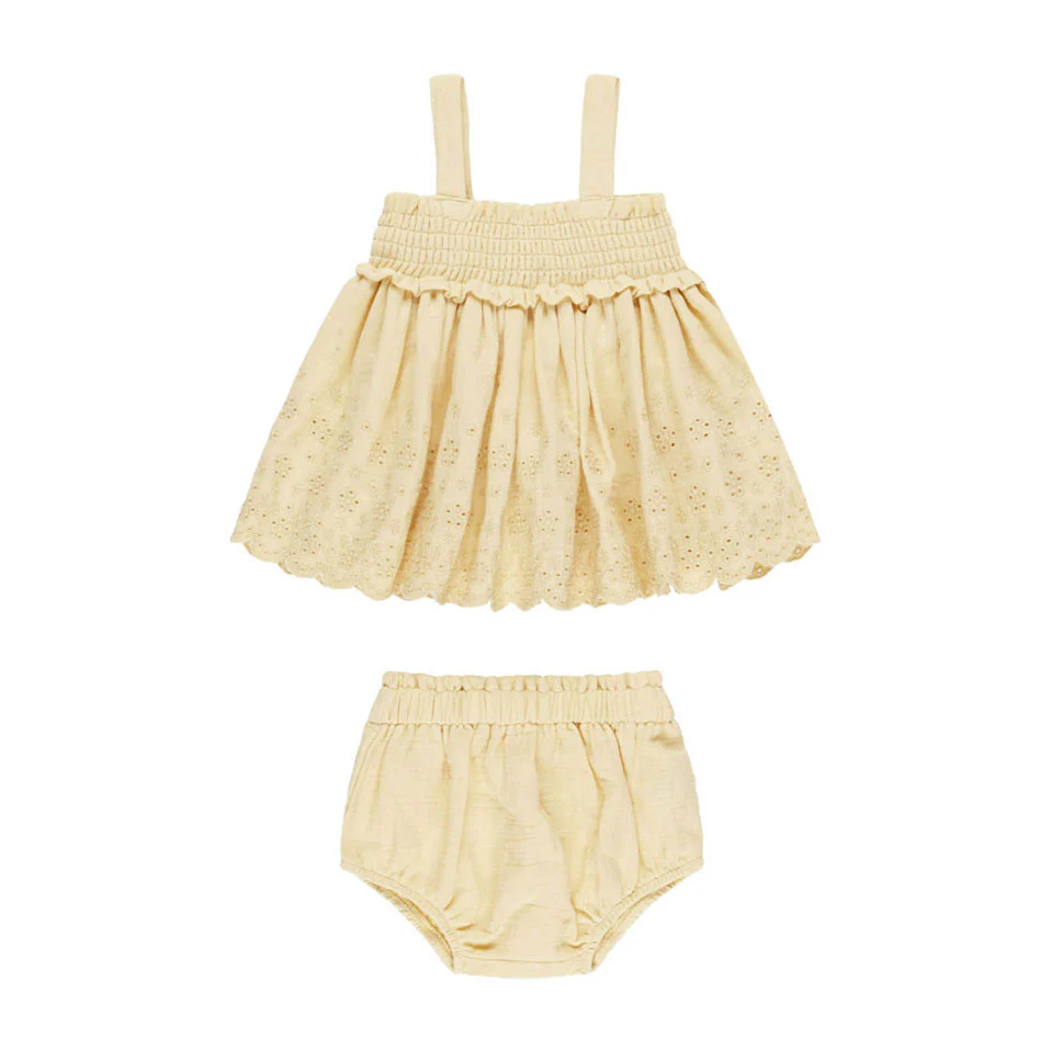 Quincy Mae Yellow Mae Smocked Top + Bloomer Set