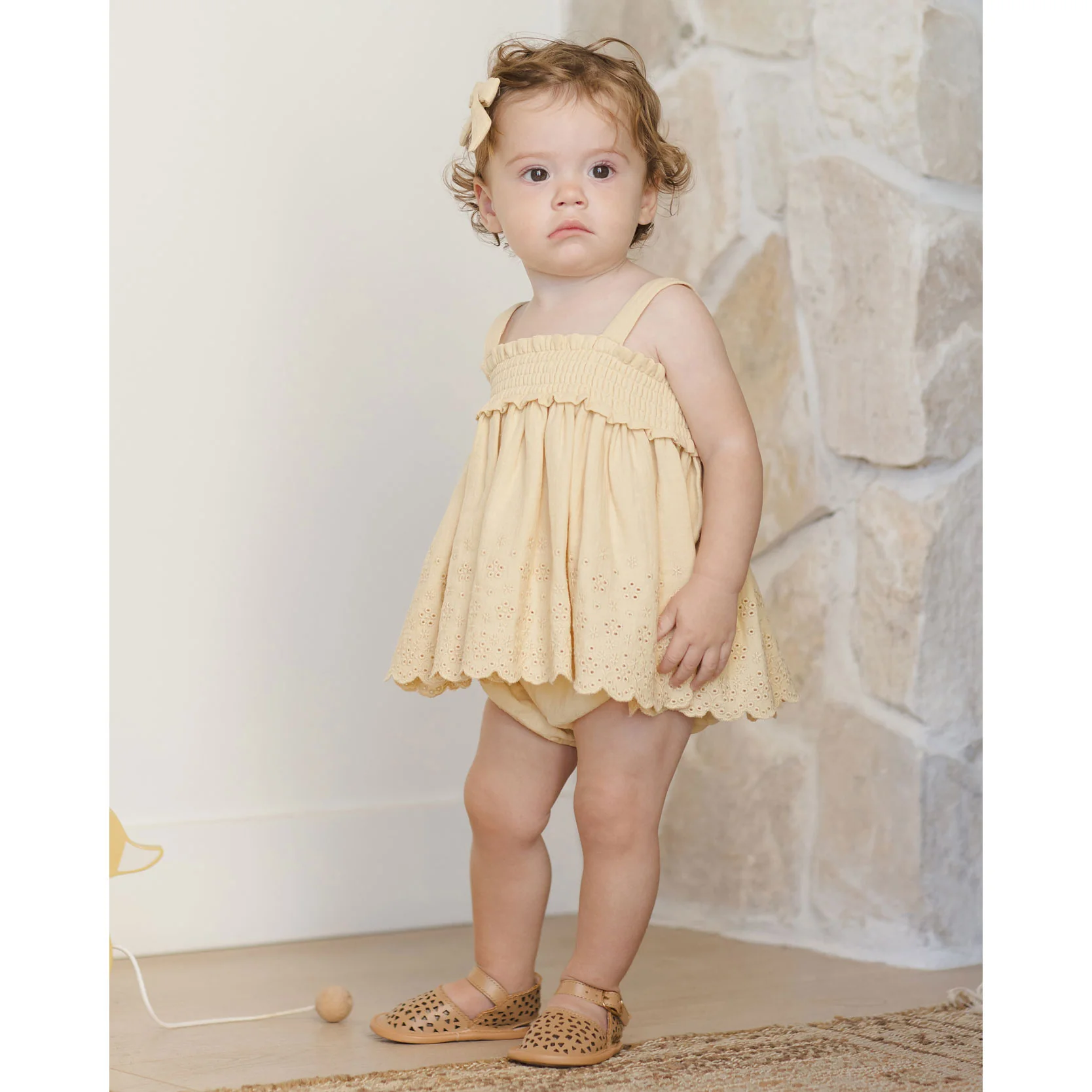 Quincy Mae Yellow Mae Smocked Top + Bloomer Set - Image 2