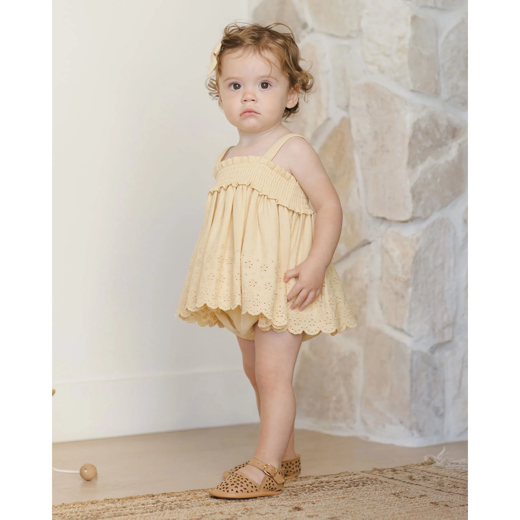 Quincy Mae Yellow Mae Smocked Top + Bloomer Set - Image 3