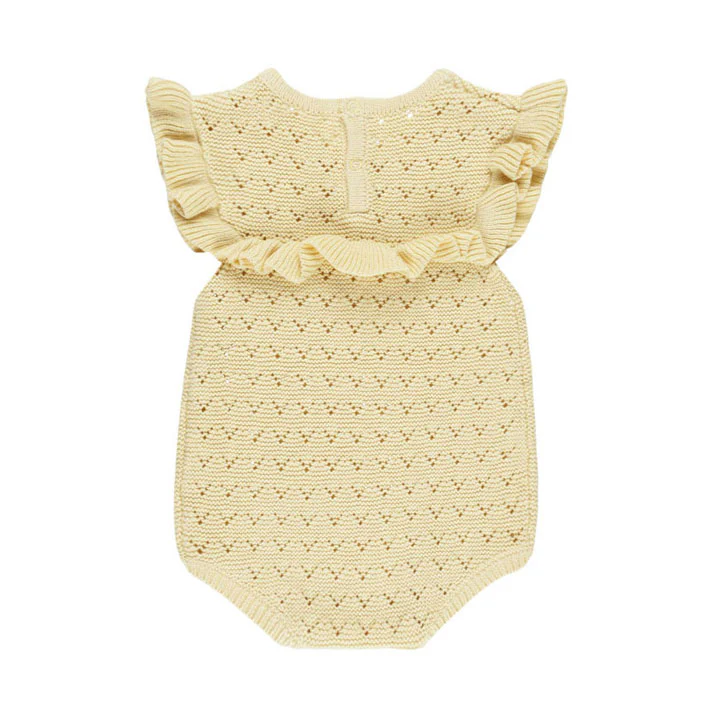 Quincy Mae Yellow Pointelle Ruffle Romper - Image 2