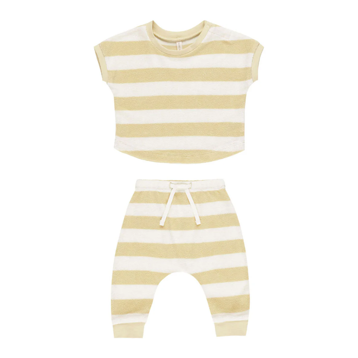 Quincy Mae Yellow Stripe Terry Tee + Pant Set