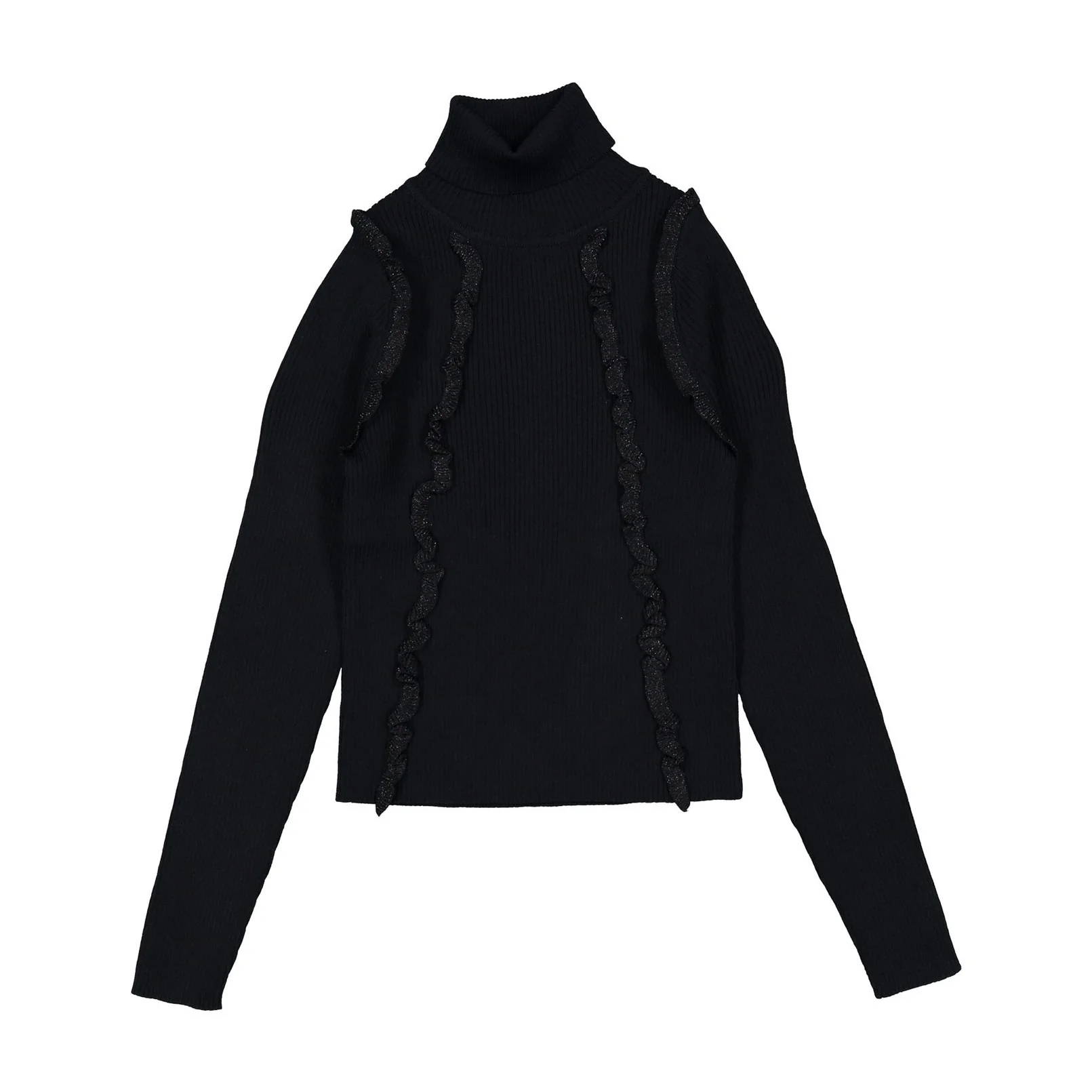 ROWE Black Ruffle Knit Top