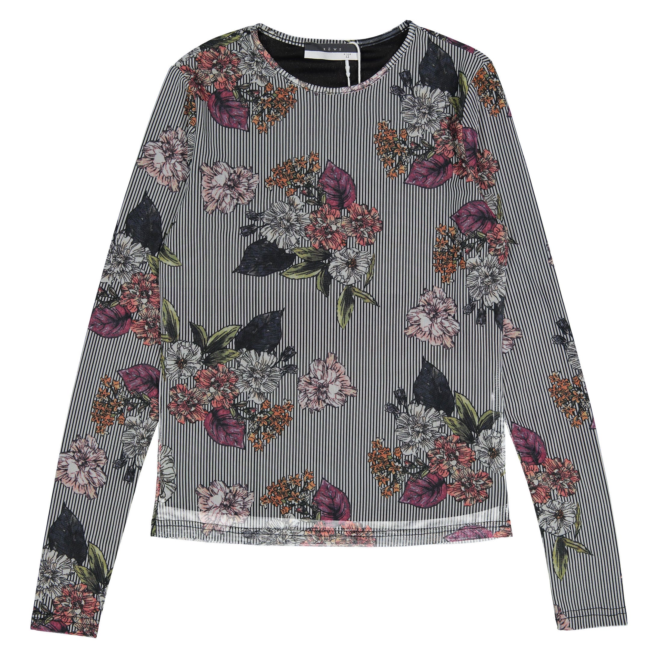 ROWE Black Striped Floral Top