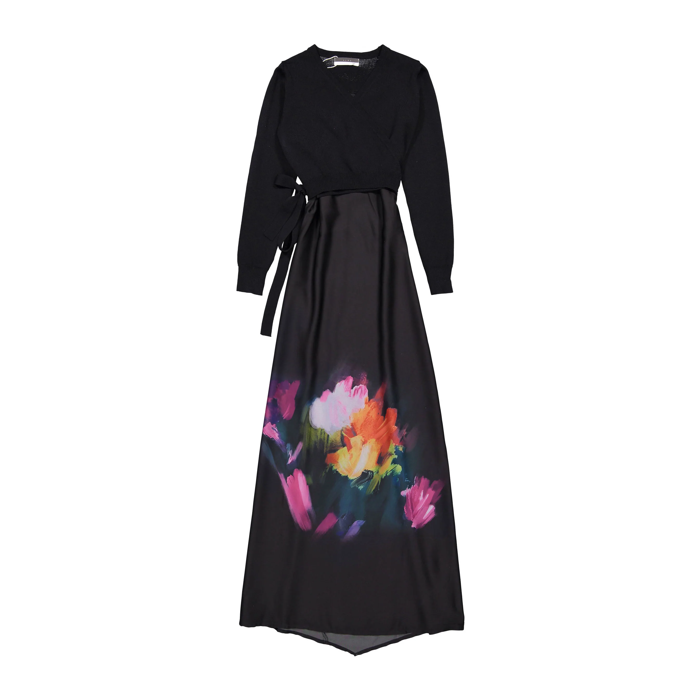 ROWE Black Flower Detail Wrap Overlay Dress