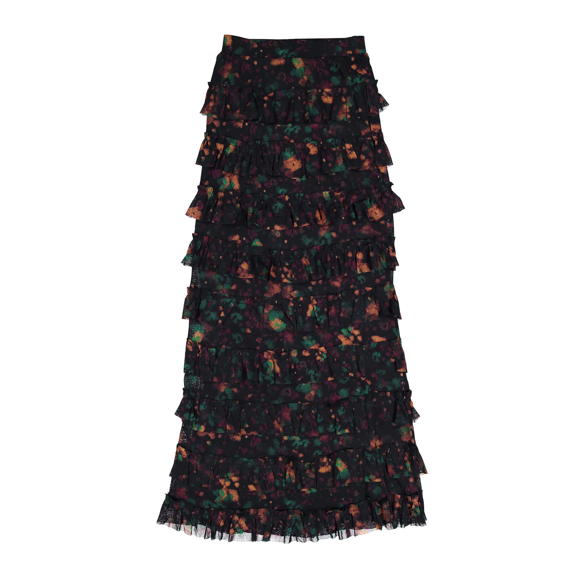ROWE Mesh Dark Floral Ruffle Skirt