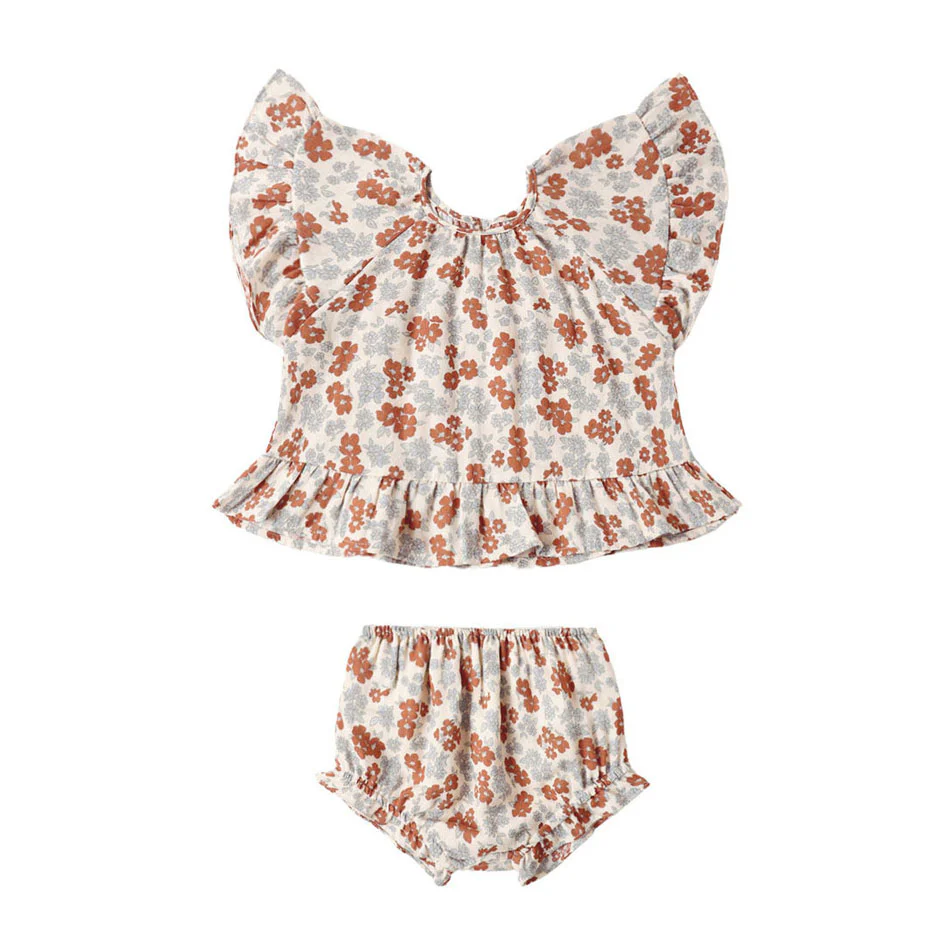 Rylee and Cru Americana Floral Butterfly Top & Bloomer Set