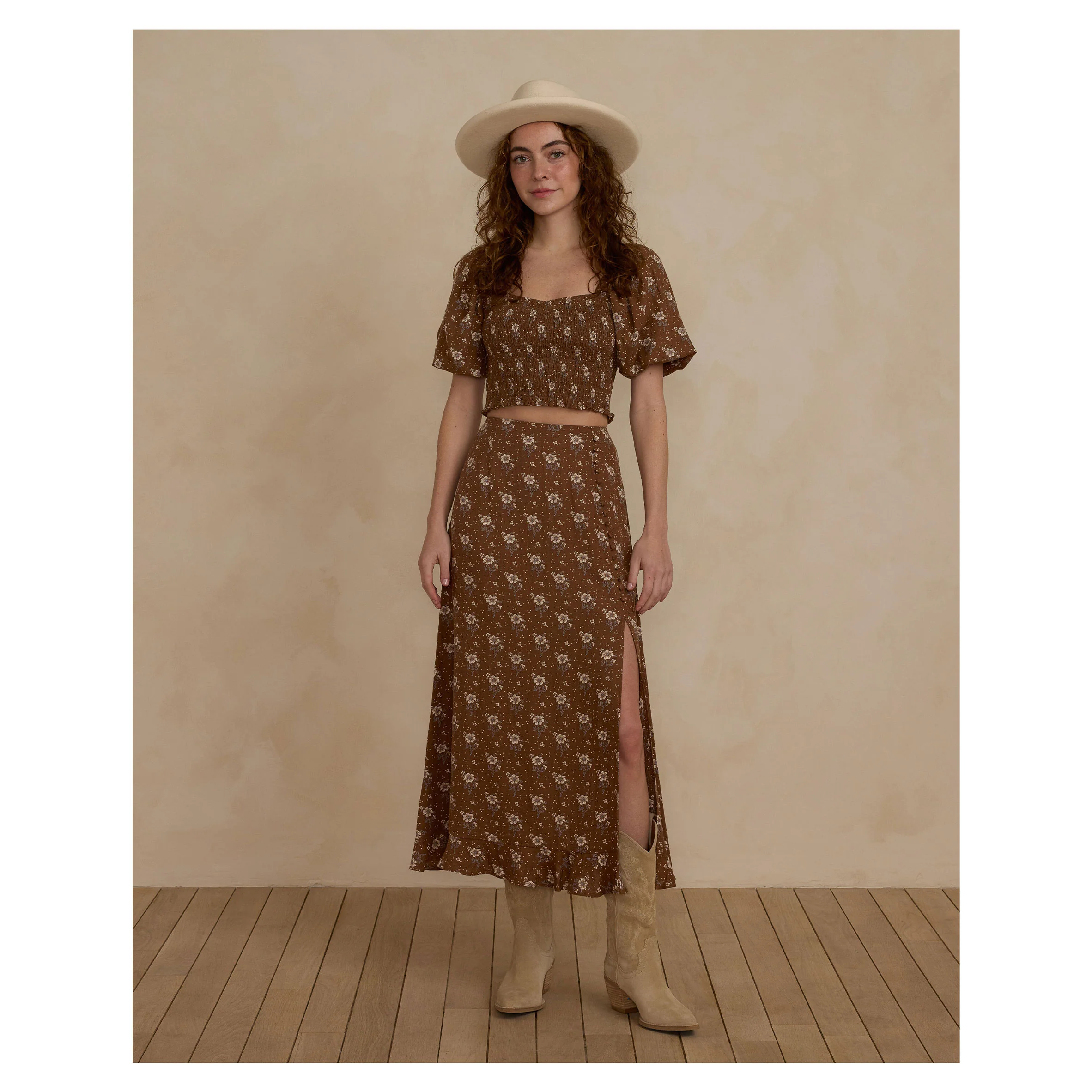 Rylee and Cru Autumn Rose Button Slit Womens Skirt