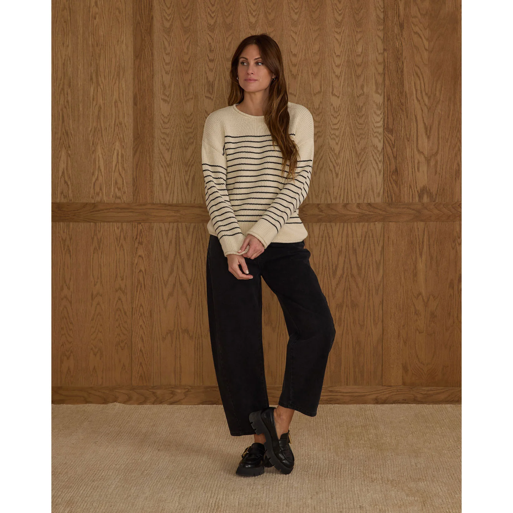Rylee and Cru Black Stripe Women Jacques Sweater