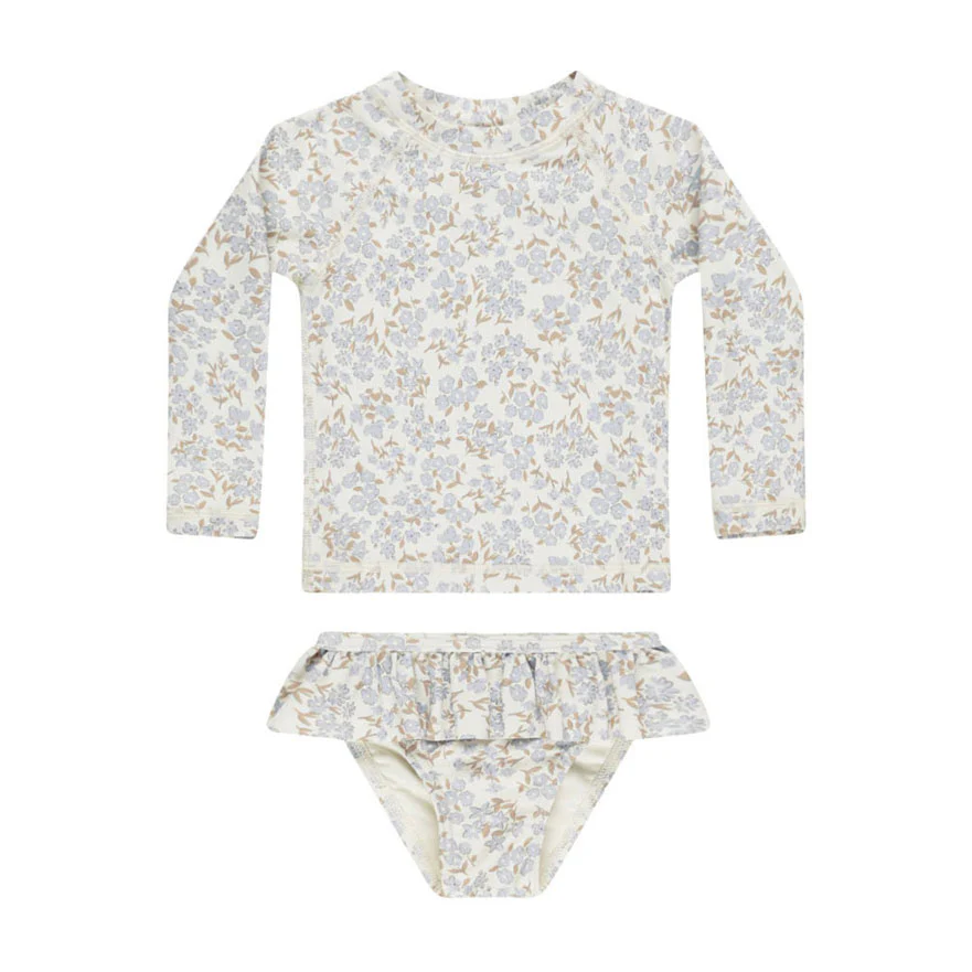 Rylee and Cru Blue Ditsy Rashguard Girls Set