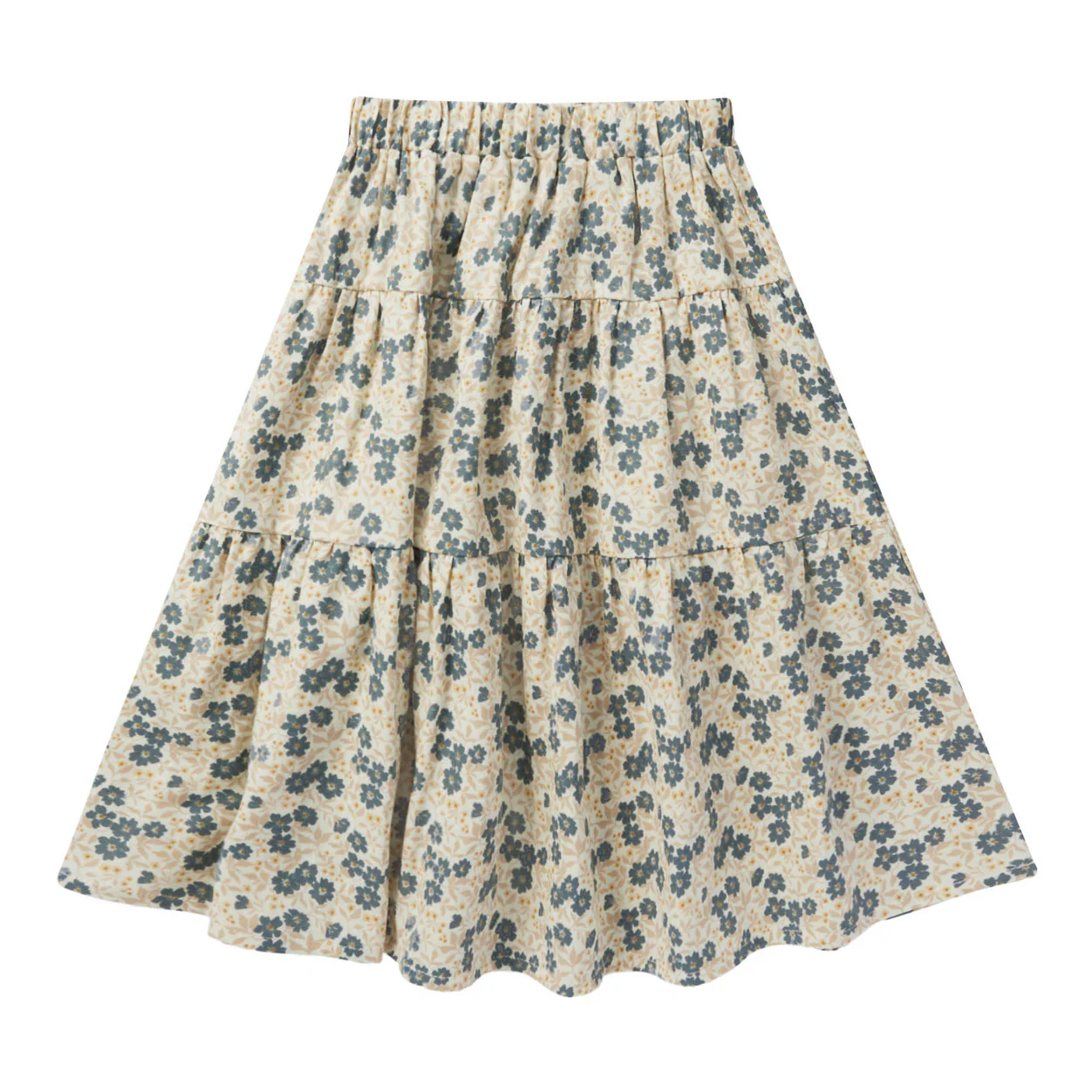 Rylee and Cru Blue Ditsy Tiered Midi Skirt